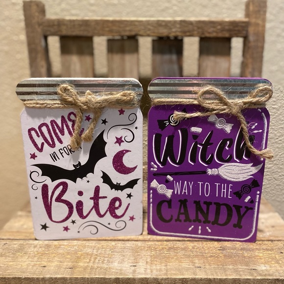 Halloween Decor For Tier Trays, Halloween Mason Jar Shaped Wood Signs Set Of 4 - Picture 6 of 16